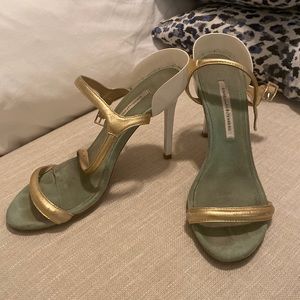 Diane Von Furstenberg gold and white heels